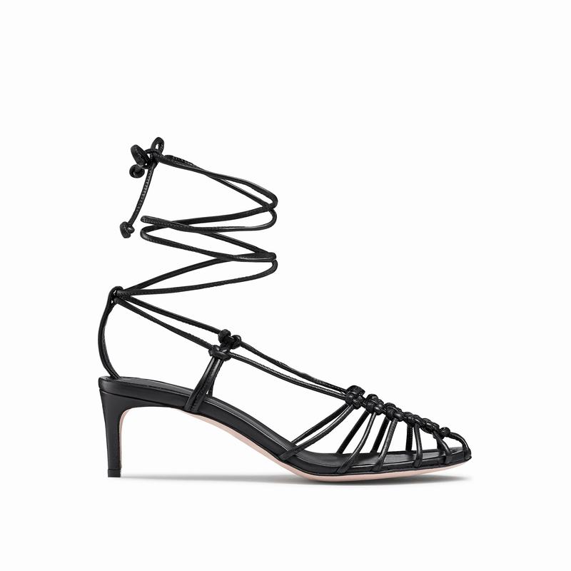 Russell & Bromley Connectmid Woven-Tie Mid Sandals Womens Black [WVH3127ZO]